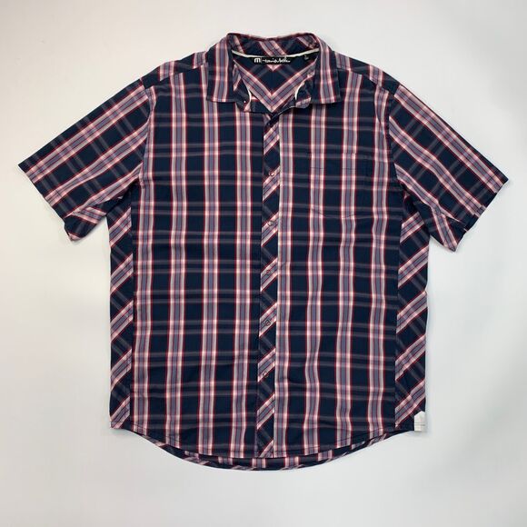 Travis Mathew Shirt Mens L Large Chalkboard Plaid Peluso Button Up Short Sleeve - Picture 2 of 12